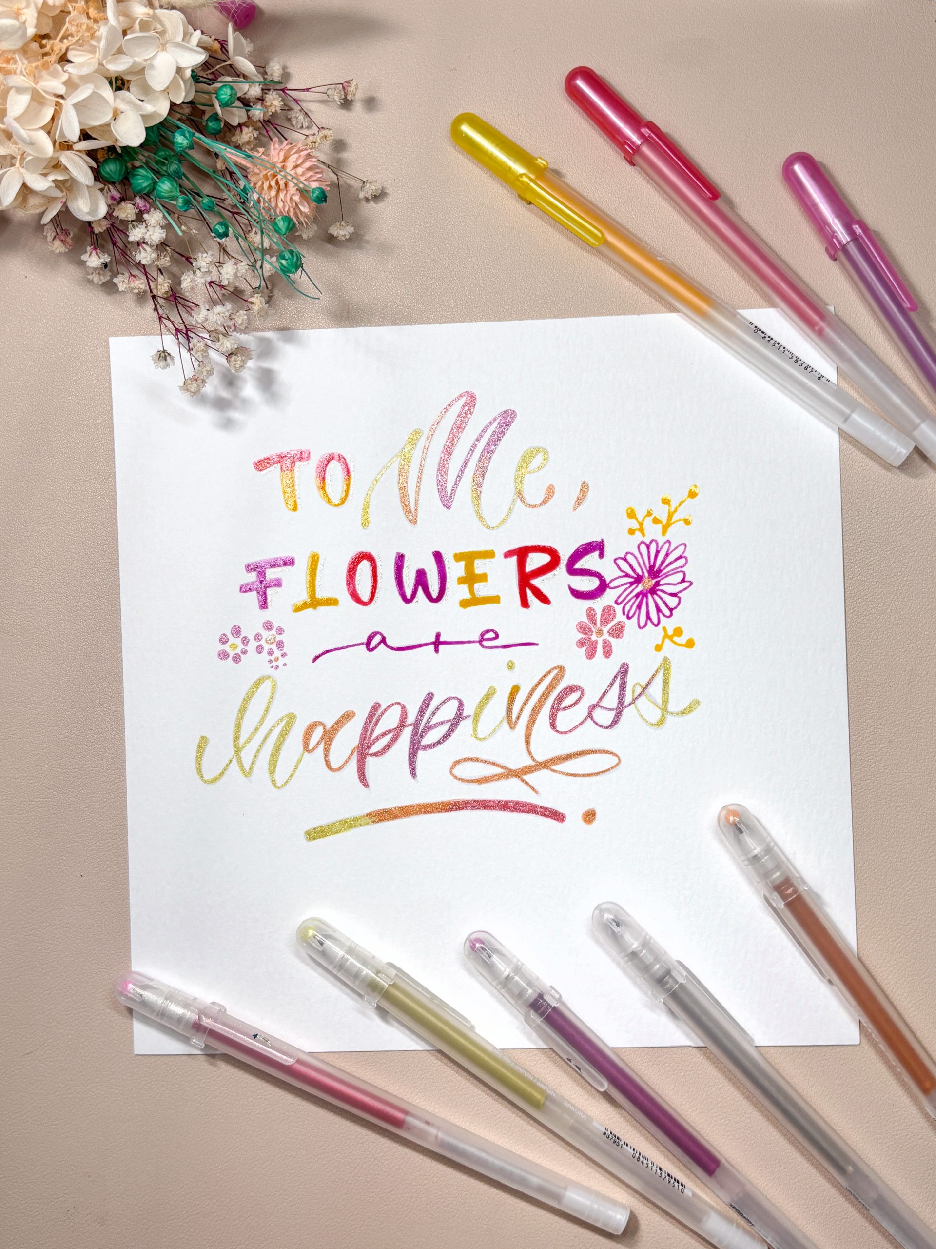Handlettering Sakura Gell Roll - to me flowers are happiness